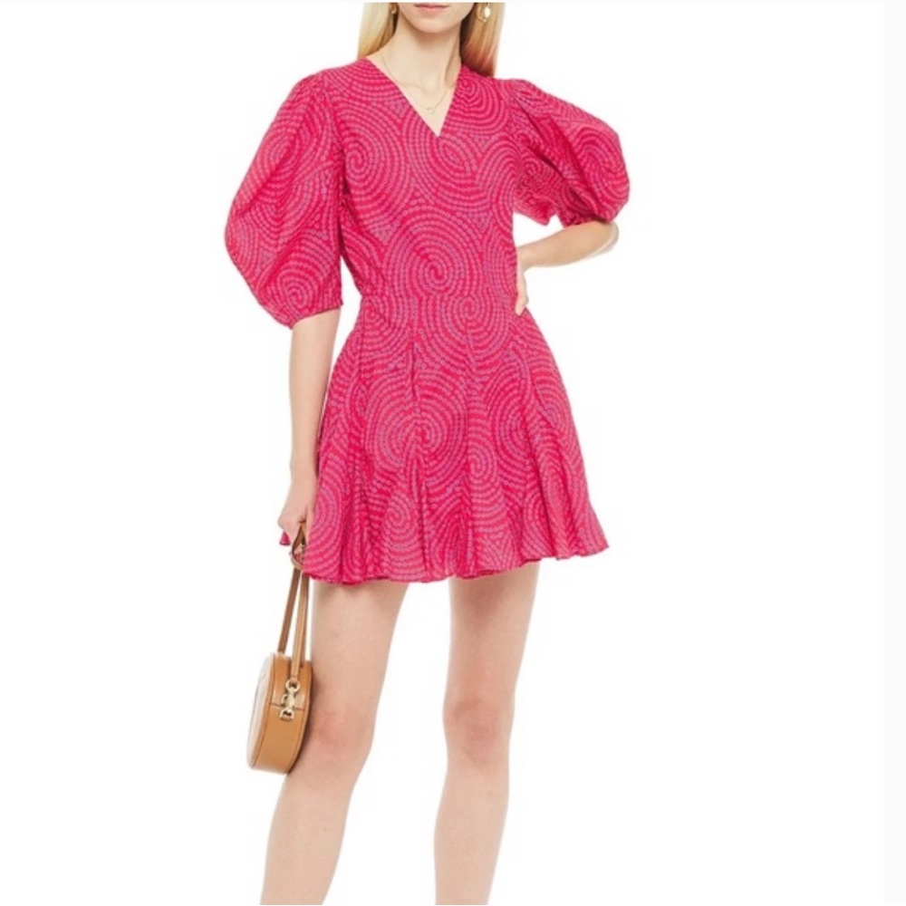 Rhode printed mini wrap dress W puff sleeves